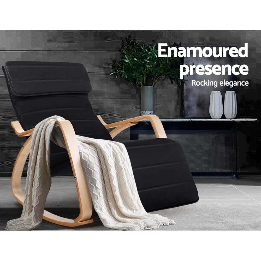Artiss Rocking Armchair Footrest Nursing Black Afton - Mekamart Australia
