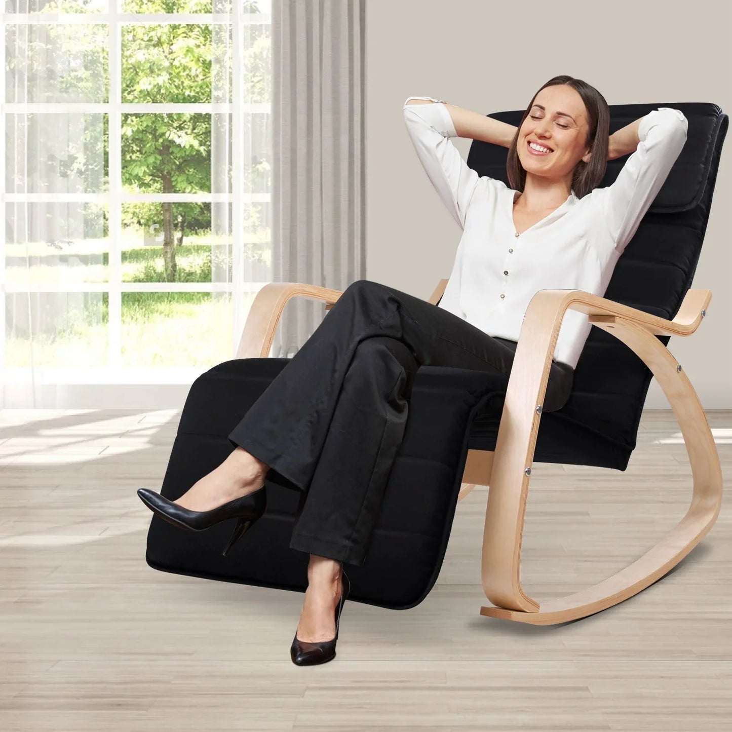 Artiss Rocking Armchair Footrest Nursing Black Afton - Mekamart Australia
