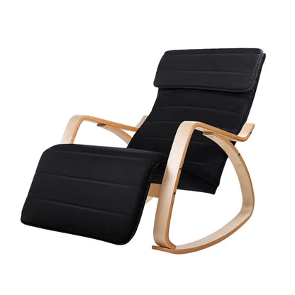 Artiss Rocking Armchair Footrest Nursing Black Afton - Mekamart Australia
