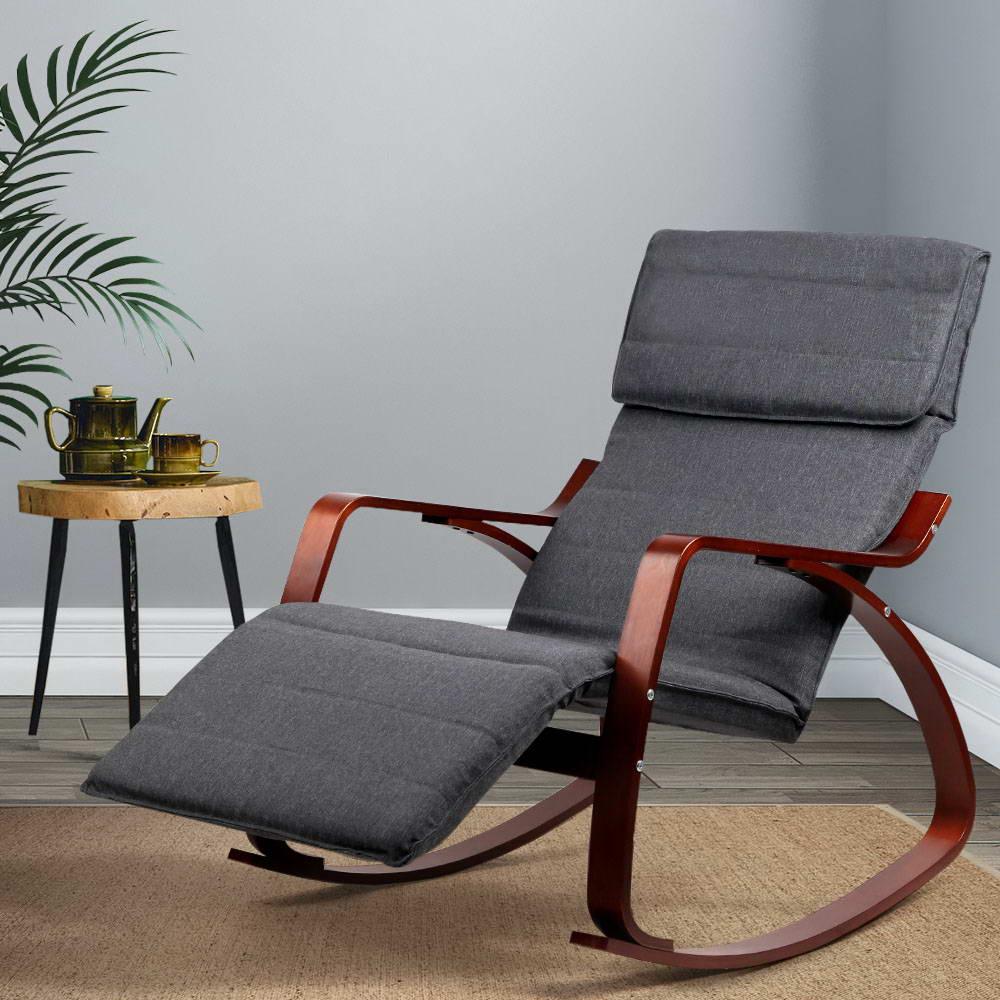 Artiss Rocking Armchair Footrest Nursing Charcoal Afton - Mekamart Australia