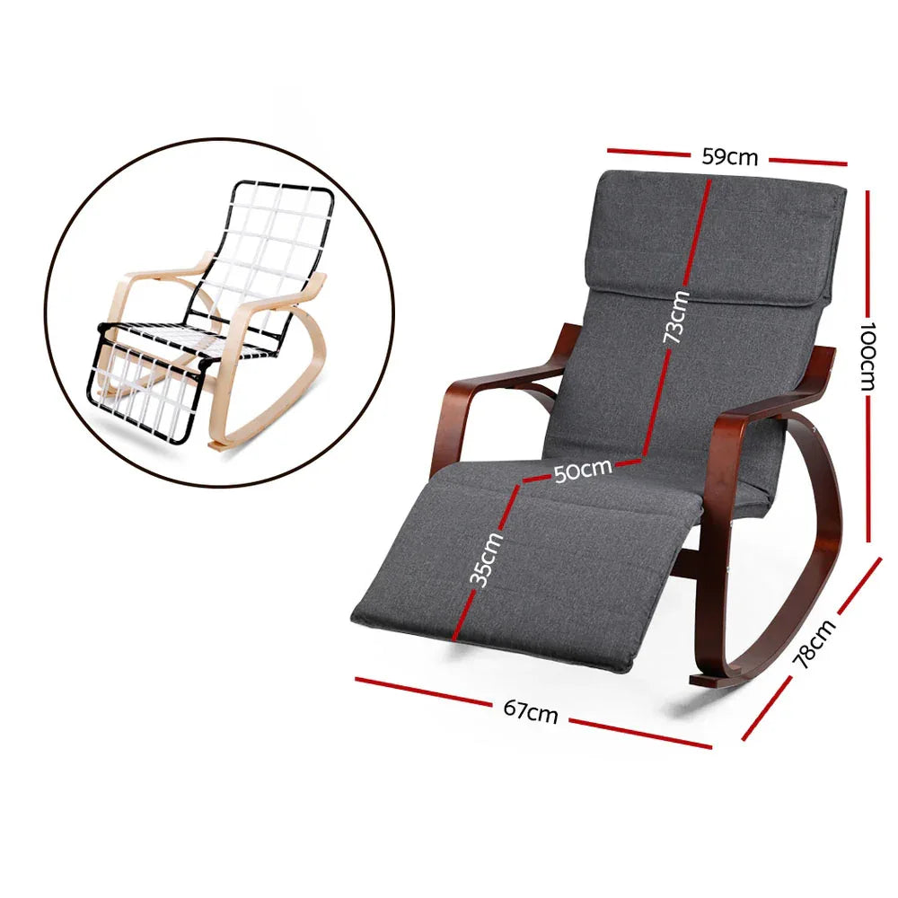 Artiss Rocking Armchair Footrest Nursing Charcoal Afton - Mekamart Australia