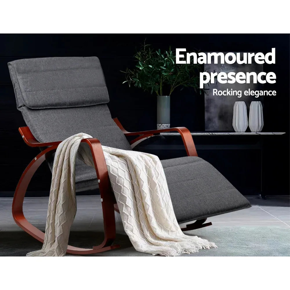 Artiss Rocking Armchair Footrest Nursing Charcoal Afton - Mekamart Australia