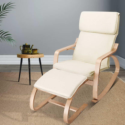 Artiss Rocking Armchair Footstool Bentwood Beige - Mekamart Australia