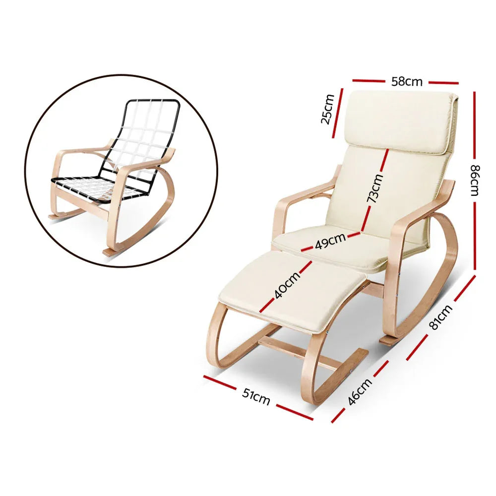 Artiss Rocking Armchair Footstool Bentwood Beige - Mekamart Australia