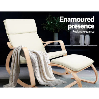 Artiss Rocking Armchair Footstool Bentwood Beige - Mekamart Australia