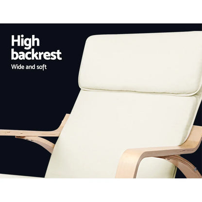 Artiss Rocking Armchair Footstool Bentwood Beige - Mekamart Australia
