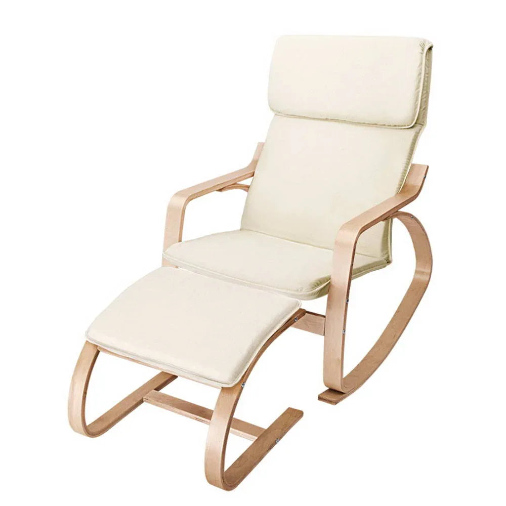 Artiss Rocking Armchair Footstool Bentwood Beige - Mekamart Australia