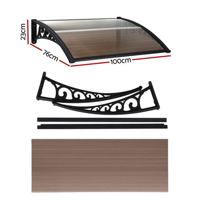 Instahut Window Door Awning 0.8mx1m Brown - Mekamart Australia