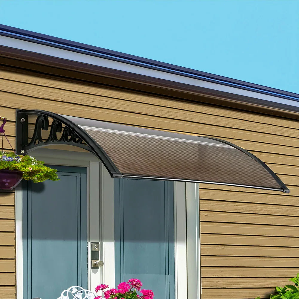 Instahut Window Door Awning 0.8mx1m Brown - Mekamart Australia