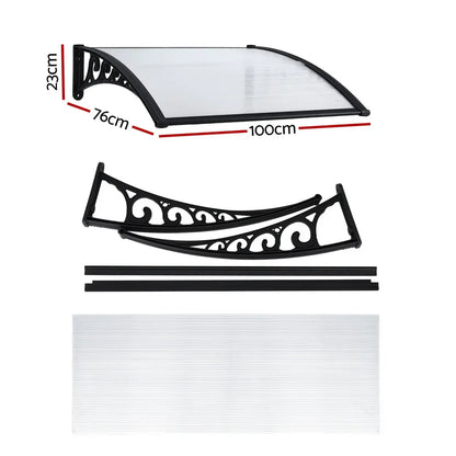 Instahut Window Door Awning 0.8mx1m Transparent - Mekamart Australia