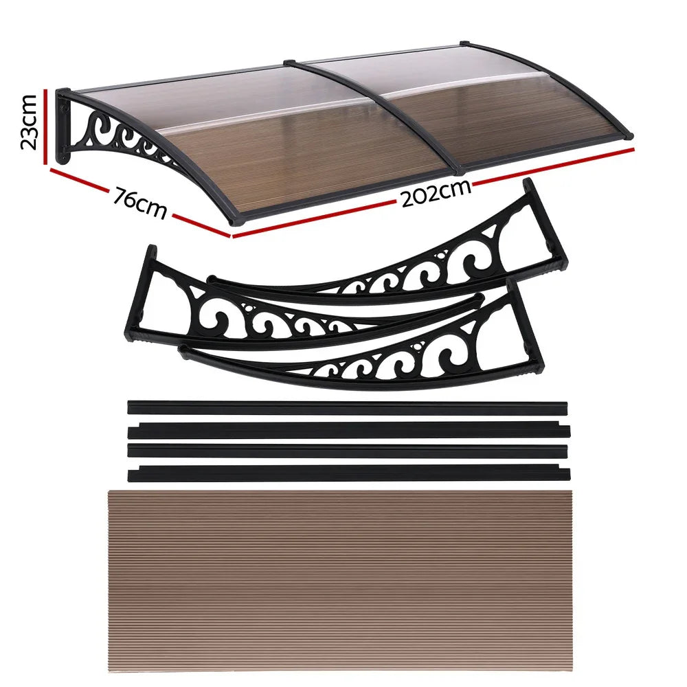 Instahut Window Door Awning 0.8mx2m Brown - Mekamart Australia