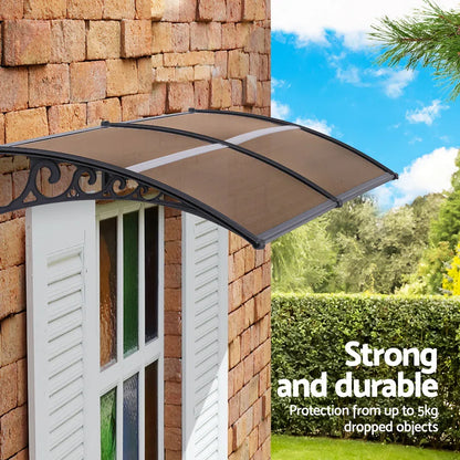 Instahut Window Door Awning 0.8mx2m Brown - Mekamart Australia