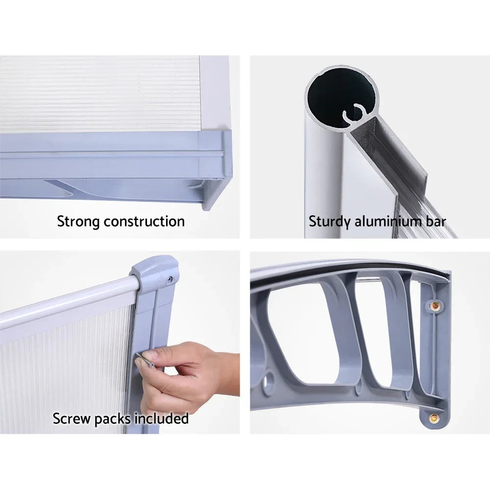 Instahut Window Door Awning Canopy 1.5mx2m Transparent Sheet Grey Plastic Frame - Mekamart Australia