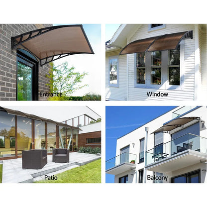 Instahut Window Door Awning Canopy 1.5mx4m Brown Sheet Black Plastic Frame - Mekamart Australia