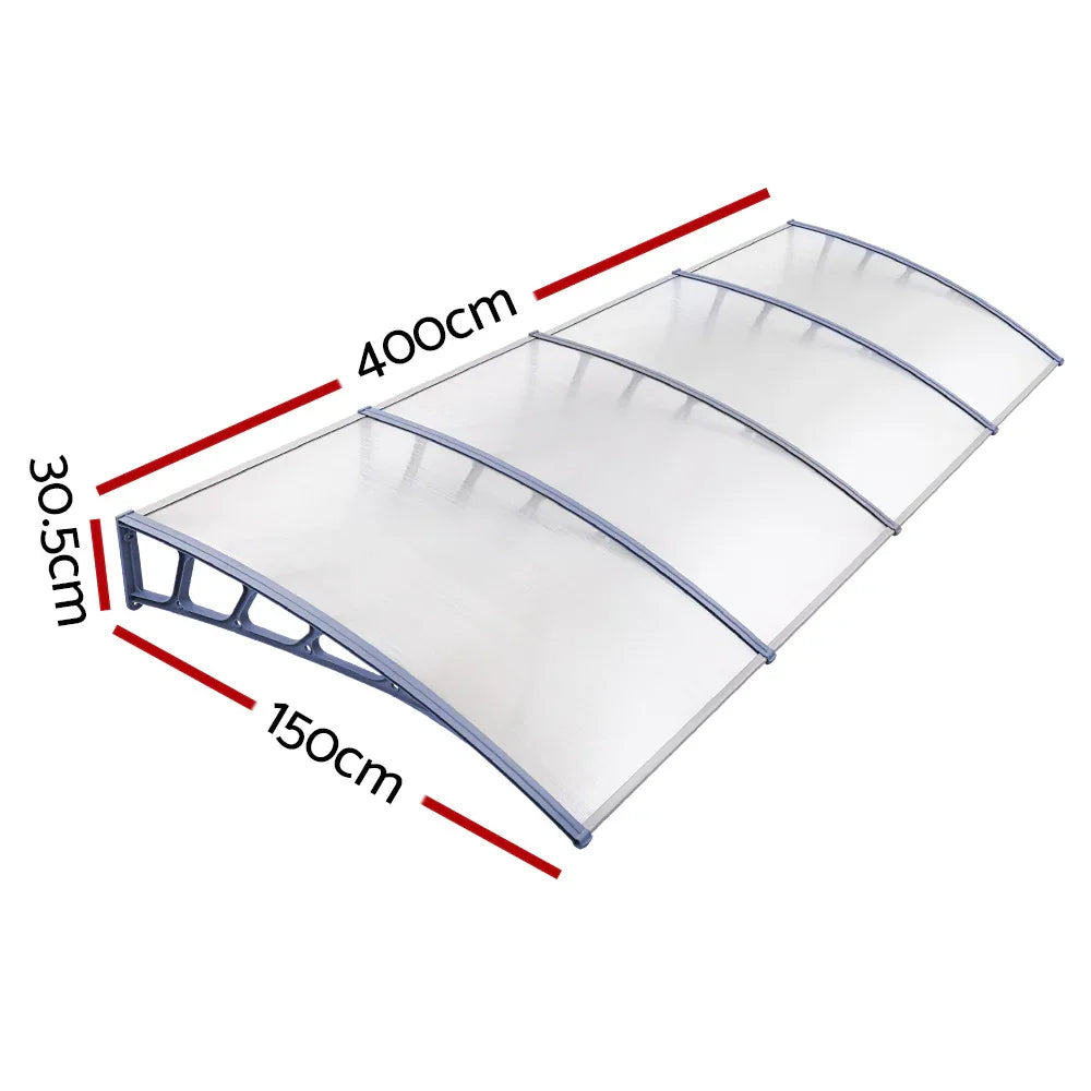 Instahut Window Door Awning Canopy 1.5mx4m Transparent Sheet Grey Plastic Frame - Mekamart Australia