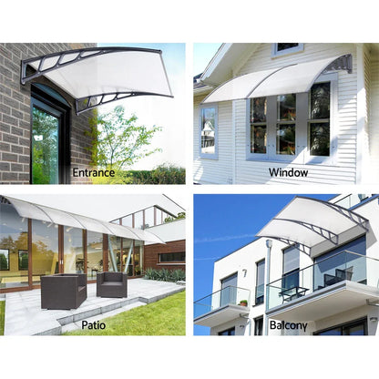 Instahut Window Door Awning Canopy 1.5mx4m Transparent Sheet Grey Plastic Frame - Mekamart Australia
