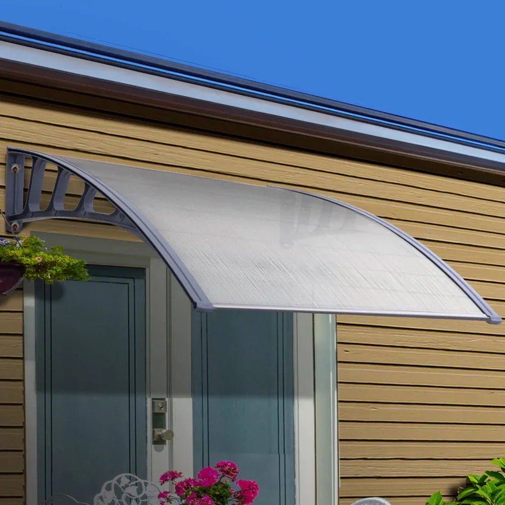 Instahut Window Door Awning Canopy 1.5mx4m Transparent Sheet Grey Plastic Frame - Mekamart Australia