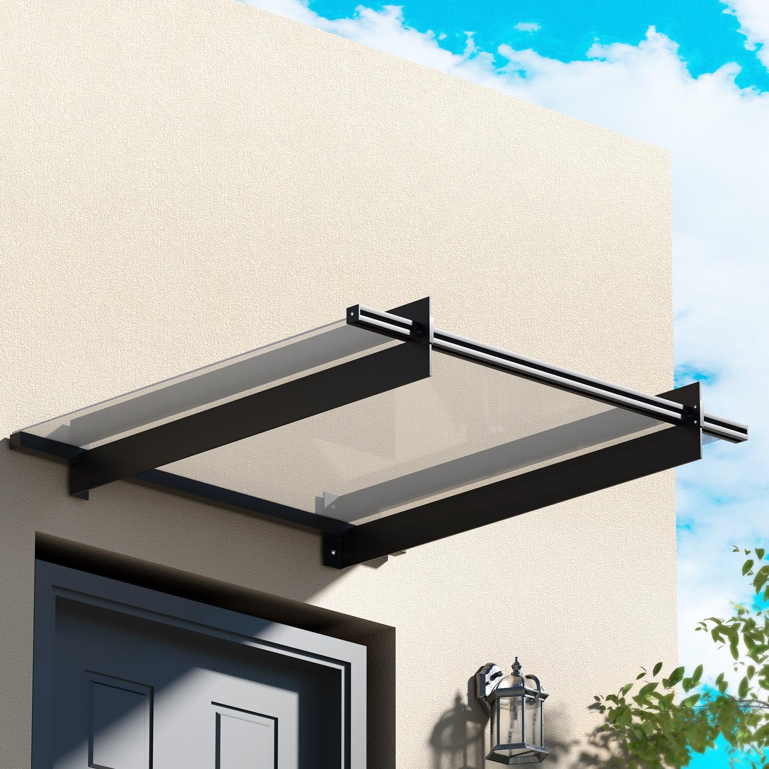 Instahut Window Door Awning Canopy 1mx1m Flat Transparent Sheet Metal Frame - Mekamart Australia