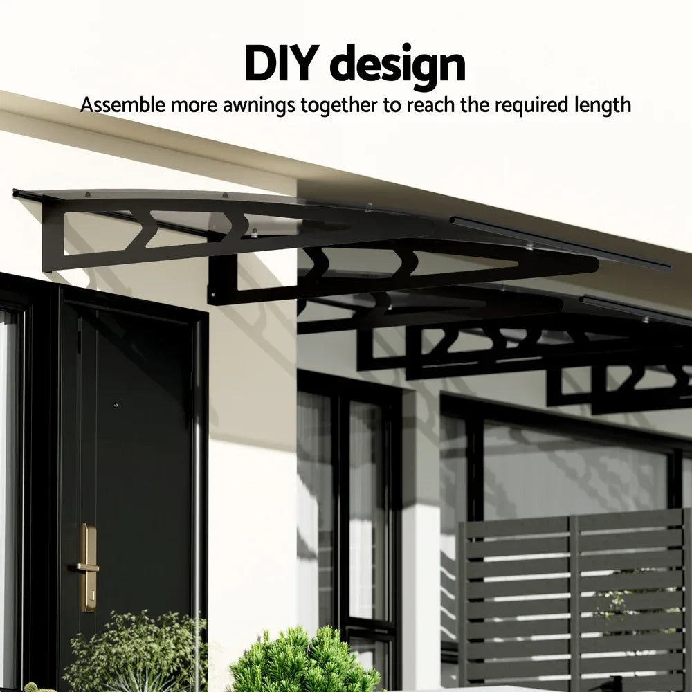 Instahut Window Door Awning Canopy 1mx1m Grey Solid Sheet Metal Frame - Mekamart Australia