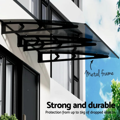 Instahut Window Door Awning Canopy 1mx2m Grey Solid Sheet Metal Frame - Mekamart Australia