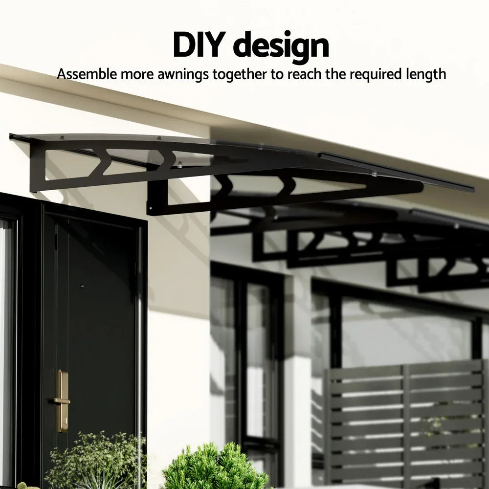 Instahut Window Door Awning Canopy 1mx2m Grey Solid Sheet Metal Frame - Mekamart Australia