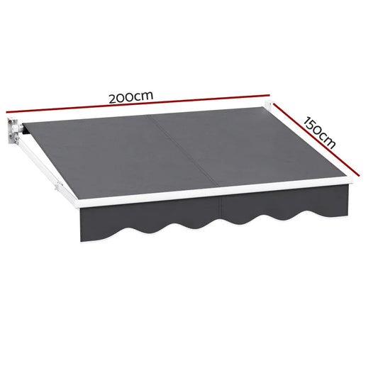 Instahut Retractable Folding Arm Awning Manual Sunshade 2Mx1.5M Grey - Mekamart Australia
