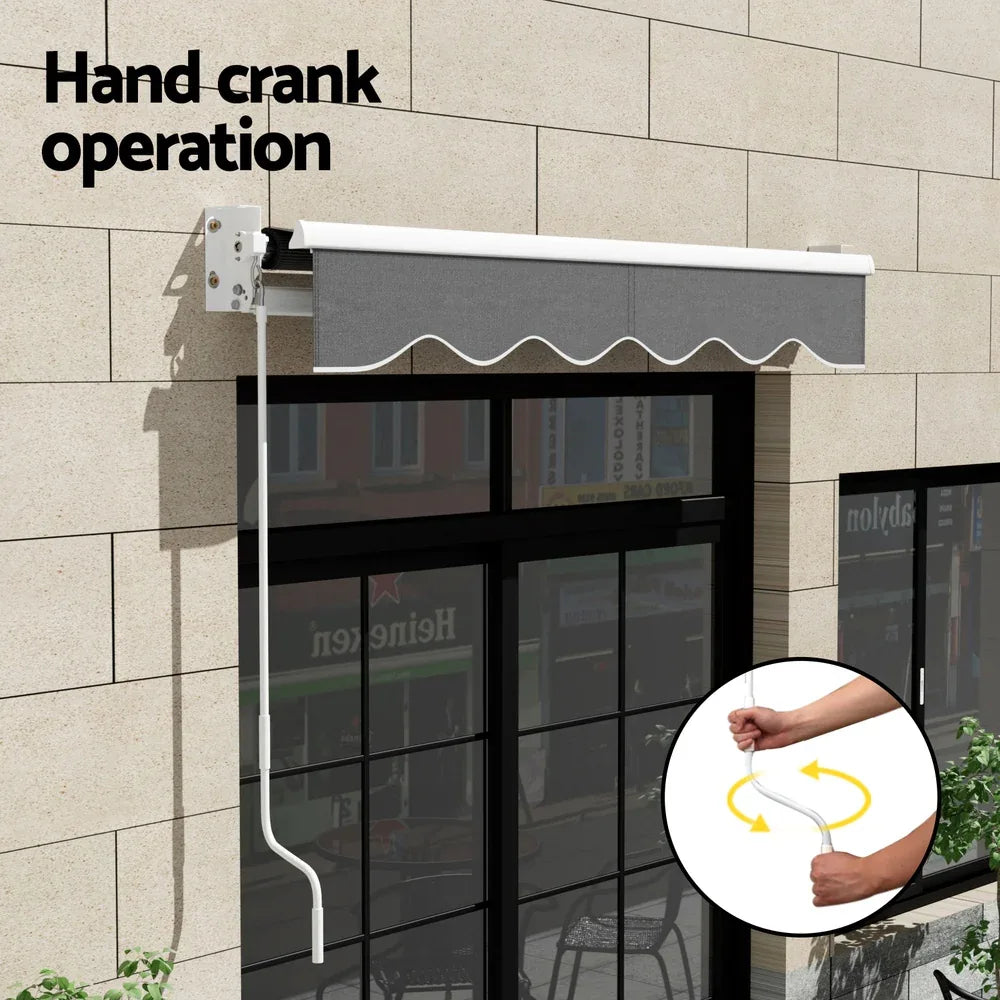 Instahut Retractable Folding Arm Awning Manual Sunshade 2Mx1.5M Grey - Mekamart Australia