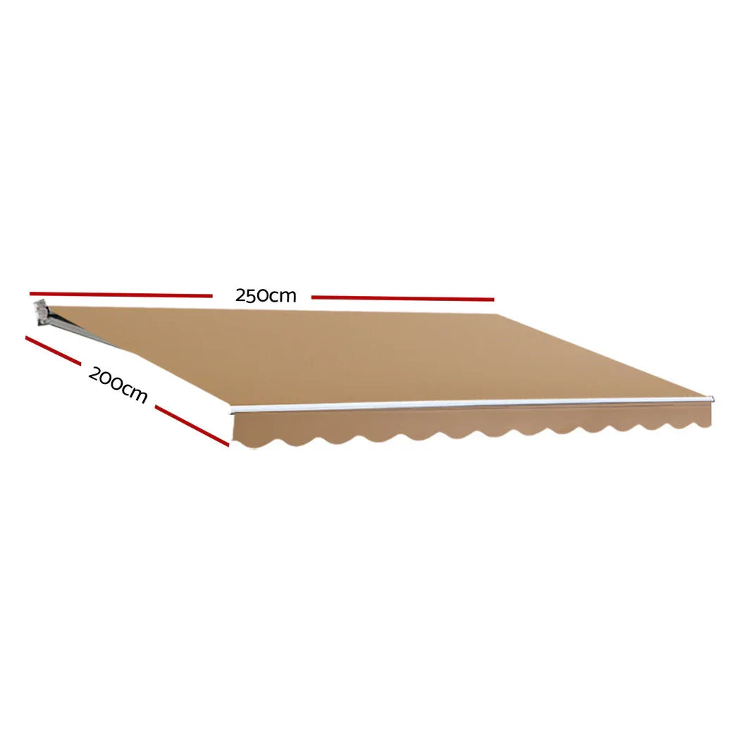 Instahut Retractable Folding Arm Awning Manual Sunshade 2.5Mx2M Beige - Mekamart Australia
