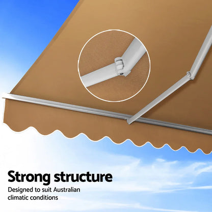 Instahut Retractable Folding Arm Awning Manual Sunshade 2.5Mx2M Beige - Mekamart Australia