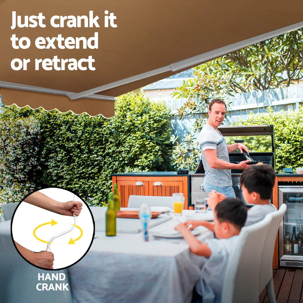 Instahut Retractable Folding Arm Awning Manual Sunshade 2.5Mx2M Beige - Mekamart Australia