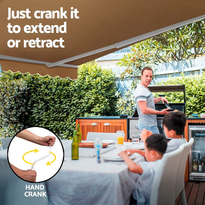 Instahut Retractable Folding Arm Awning Manual Sunshade 2.5Mx2M Beige - Mekamart Australia