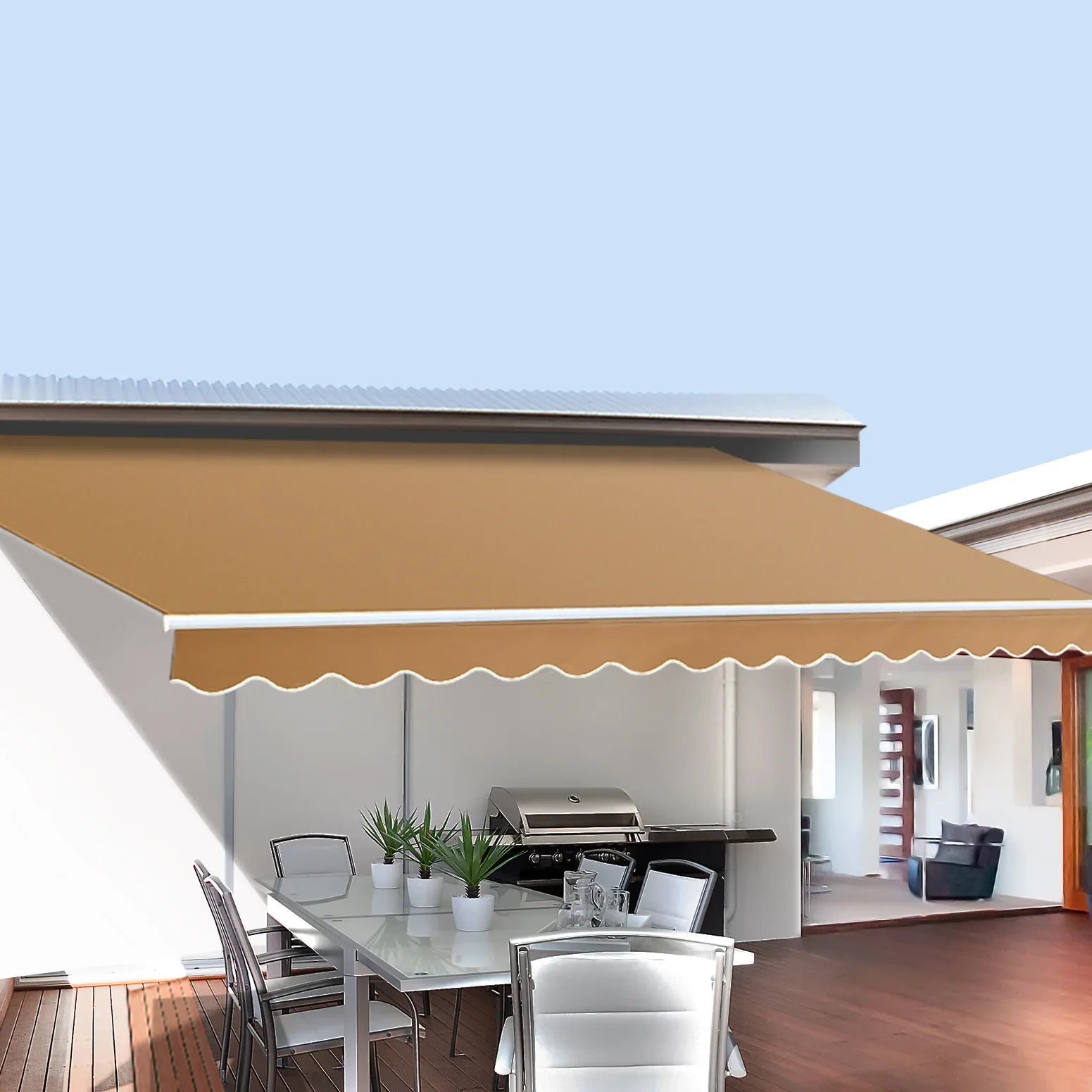 Instahut Retractable Folding Arm Awning Manual Sunshade 2.5Mx2M Beige - Mekamart Australia