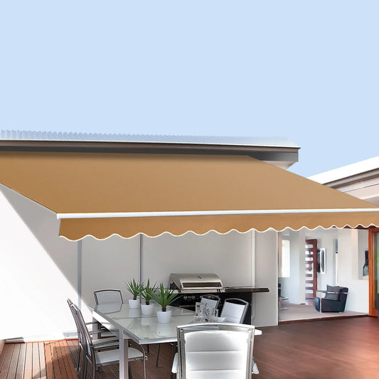 Instahut Retractable Folding Arm Awning Manual Sunshade 2.5Mx2M Beige - Mekamart Australia