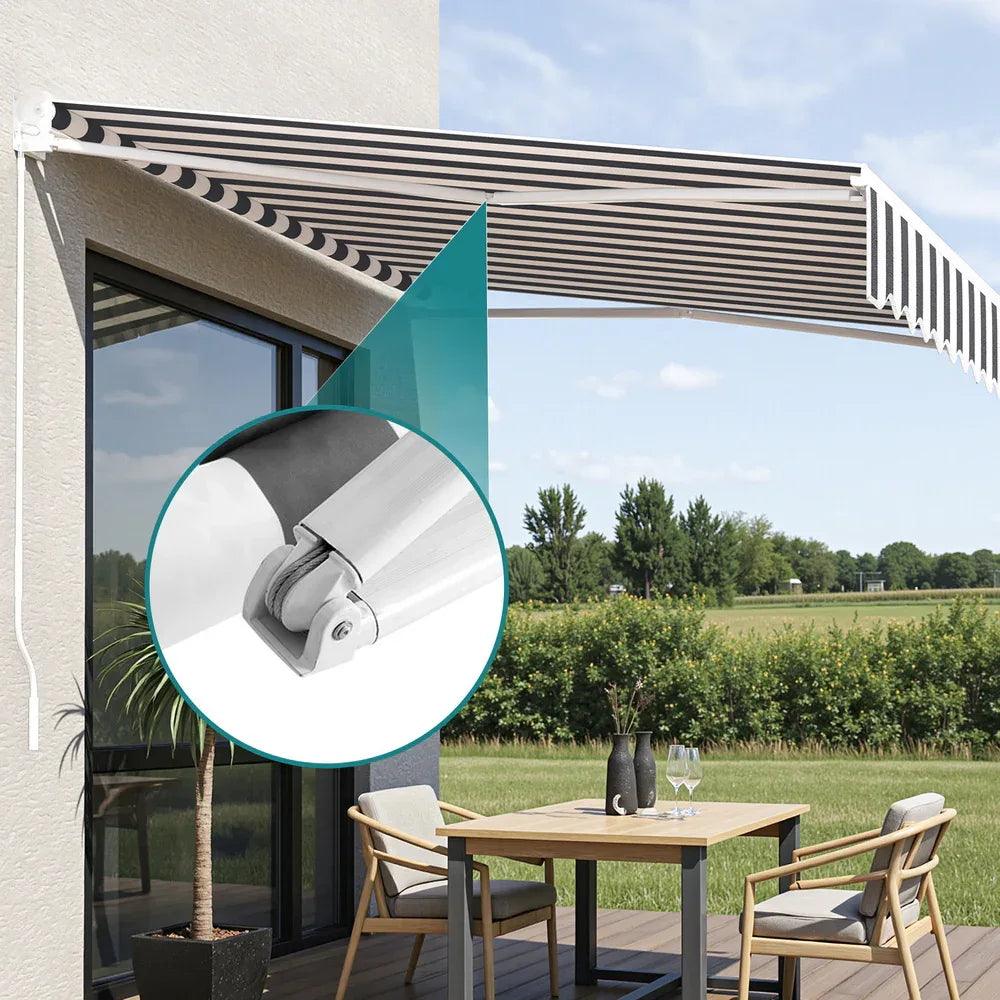 Instahut Retractable Folding Arm Awning Manual Sunshade 2.5Mx2M Grey White - Mekamart Australia