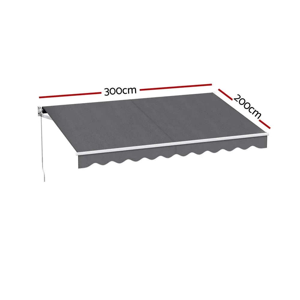 Instahut Retractable Folding Arm Awning Manual Sunshade 3M X 2M Grey - Mekamart Australia