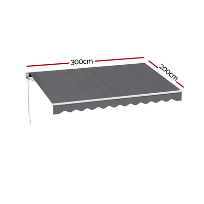 Instahut Retractable Folding Arm Awning Manual Sunshade 3M X 2M Grey - Mekamart Australia