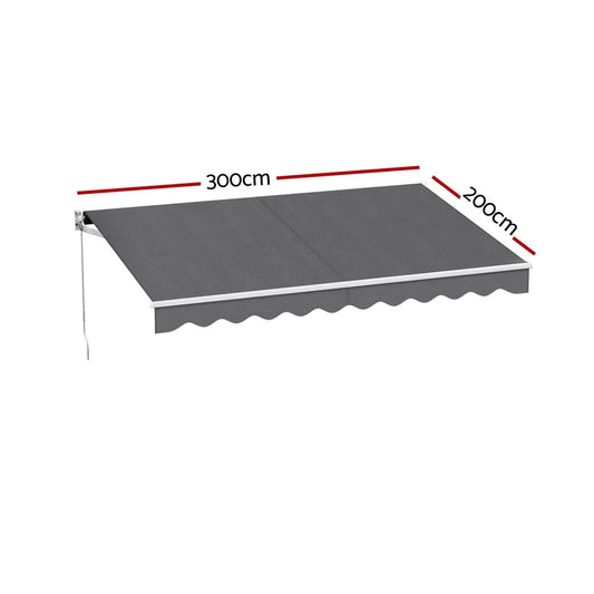 Instahut Retractable Folding Arm Awning Manual Sunshade 3M X 2M Grey - Mekamart Australia