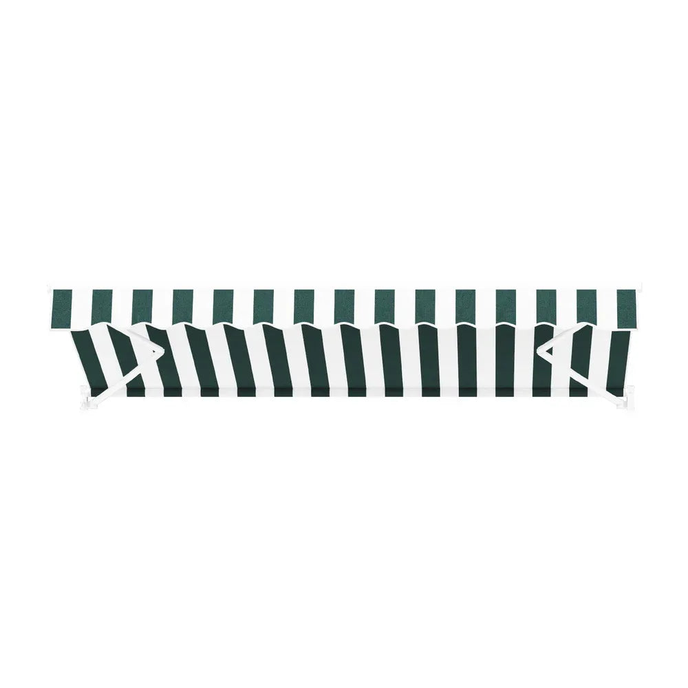 Instahut Retractable Folding Arm Awning Manual Sunshade 3Mx2.5M Green White - Mekamart Australia