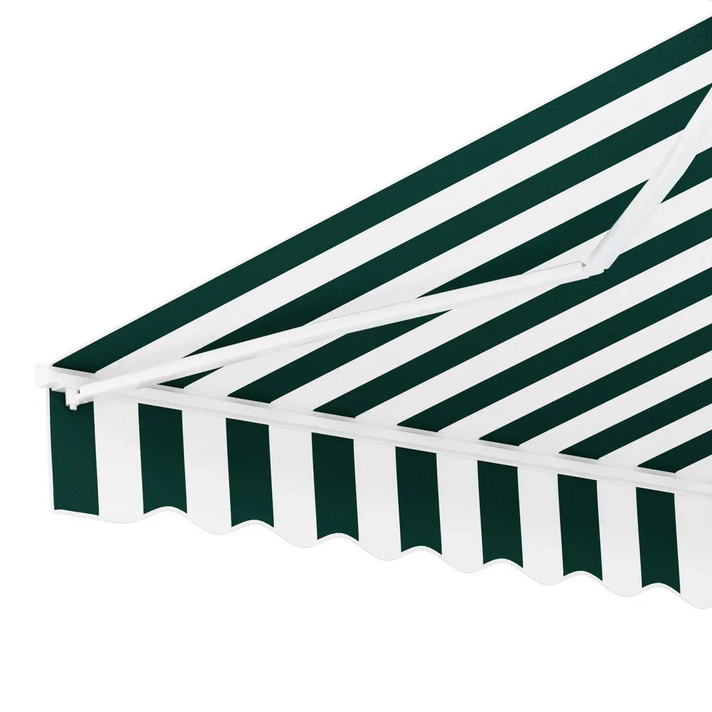 Instahut Retractable Folding Arm Awning Manual Sunshade 3Mx2.5M Green White - Mekamart Australia