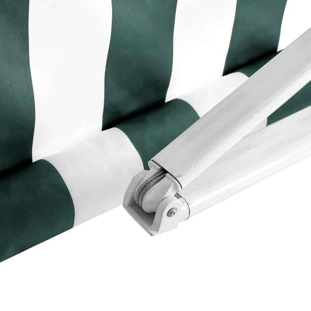 Instahut Retractable Folding Arm Awning Manual Sunshade 3Mx2.5M Green White - Mekamart Australia