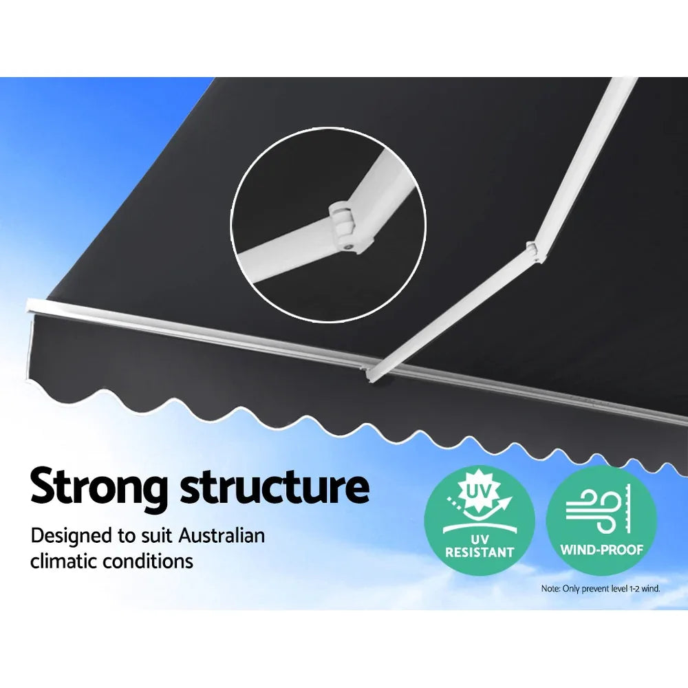 Instahut Retractable Folding Arm Awning Manual Sunshade 3Mx2.5M Grey - Mekamart Australia