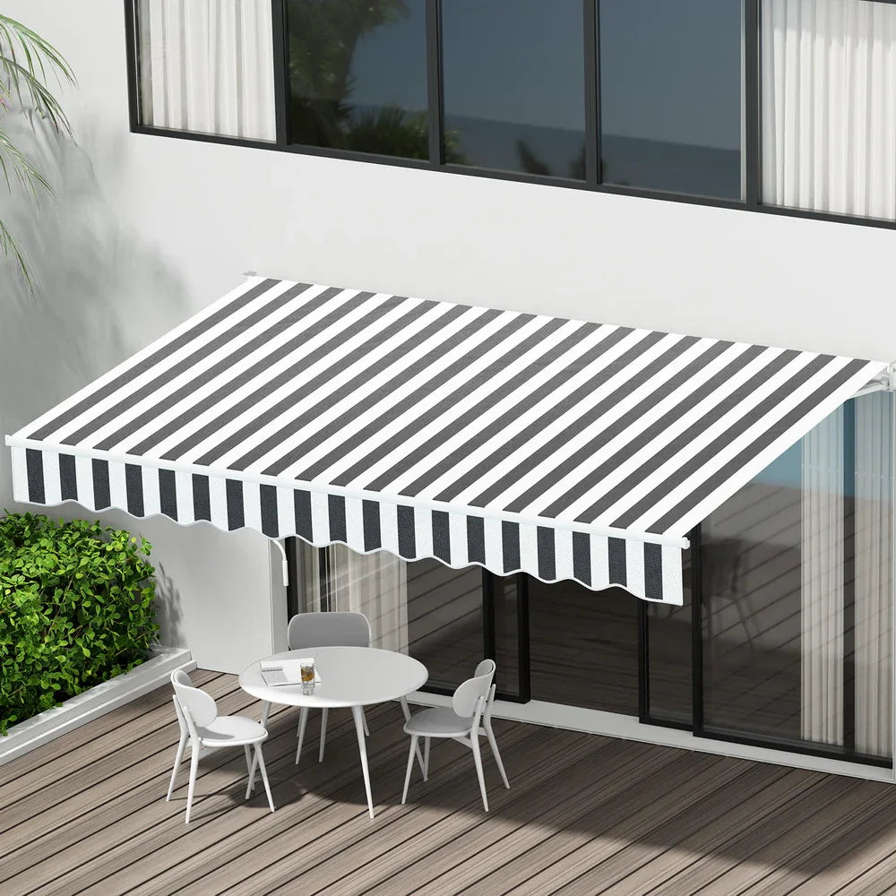 Instahut Retractable Folding Arm Awning Manual Sunshade 3Mx2.5M Grey White - Mekamart Australia