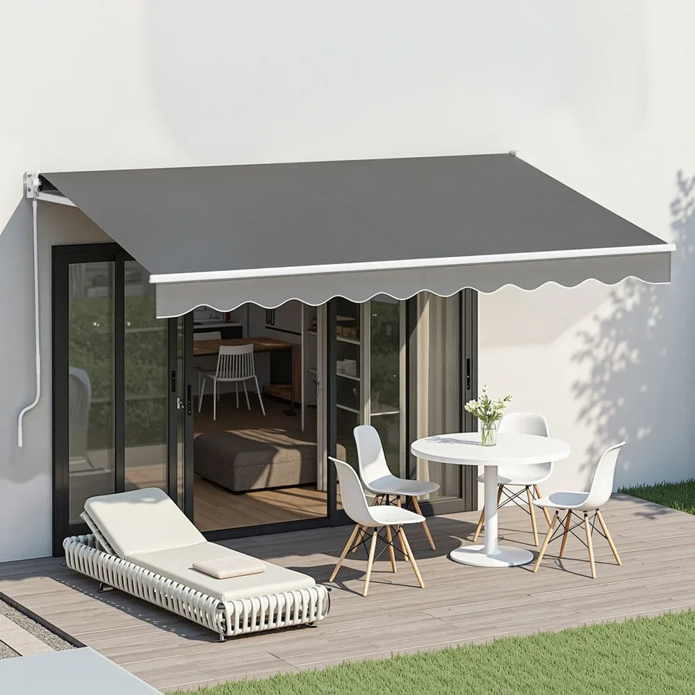 Instahut Retractable Folding Arm Awning Manual Sunshade 3.5M X 2.5M Grey - Mekamart Australia