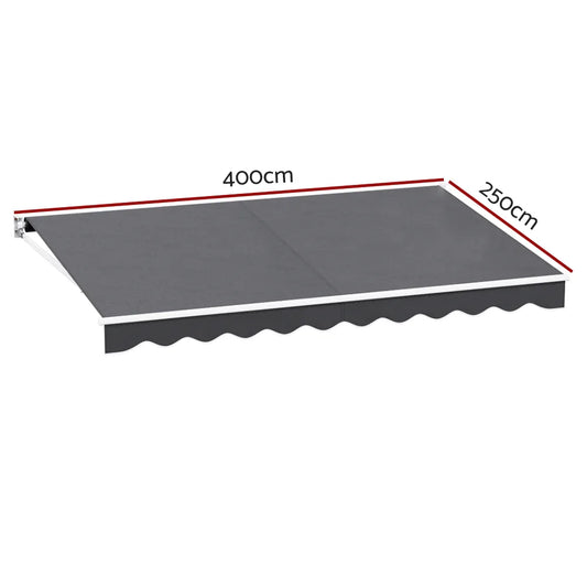 Instahut Retractable Folding Arm Awning Manual Sunshade 4Mx2.5M Grey - Mekamart Australia