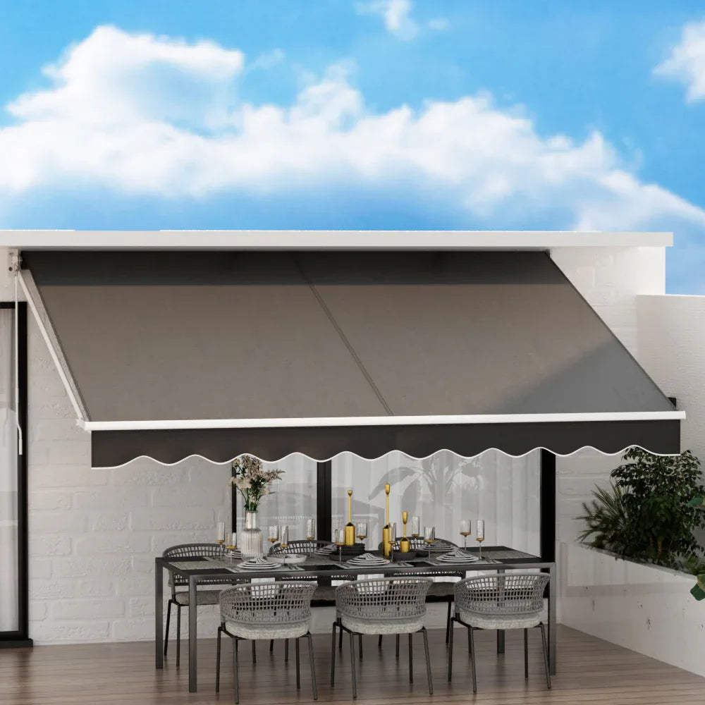 Instahut Retractable Folding Arm Awning Manual Sunshade 4Mx2.5M Grey - Mekamart Australia