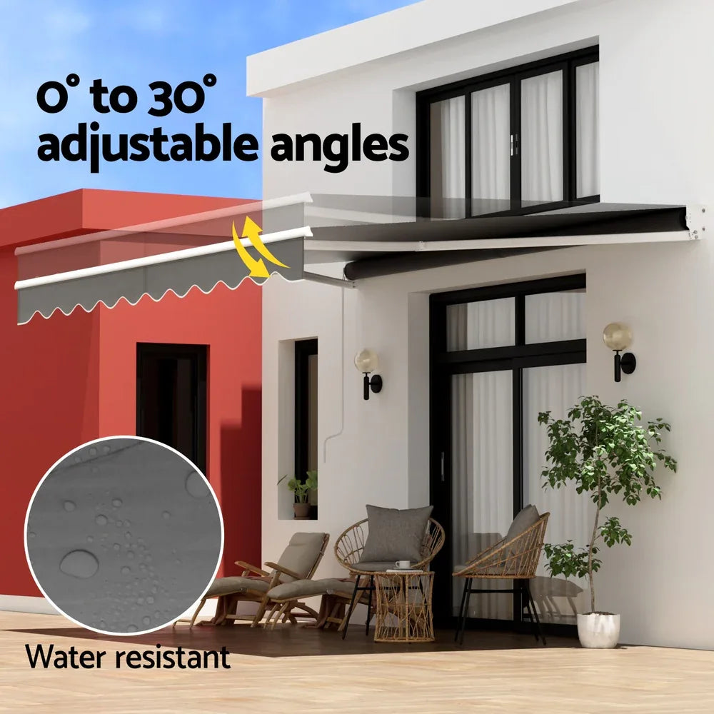Instahut Retractable Folding Arm Awning Manual Sunshade 4Mx2.5M Grey - Mekamart Australia