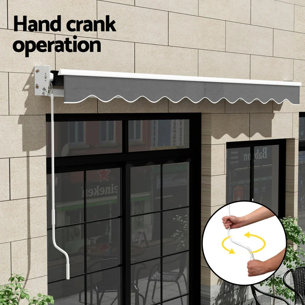 Instahut Retractable Folding Arm Awning Manual Sunshade 4Mx2.5M Grey - Mekamart Australia