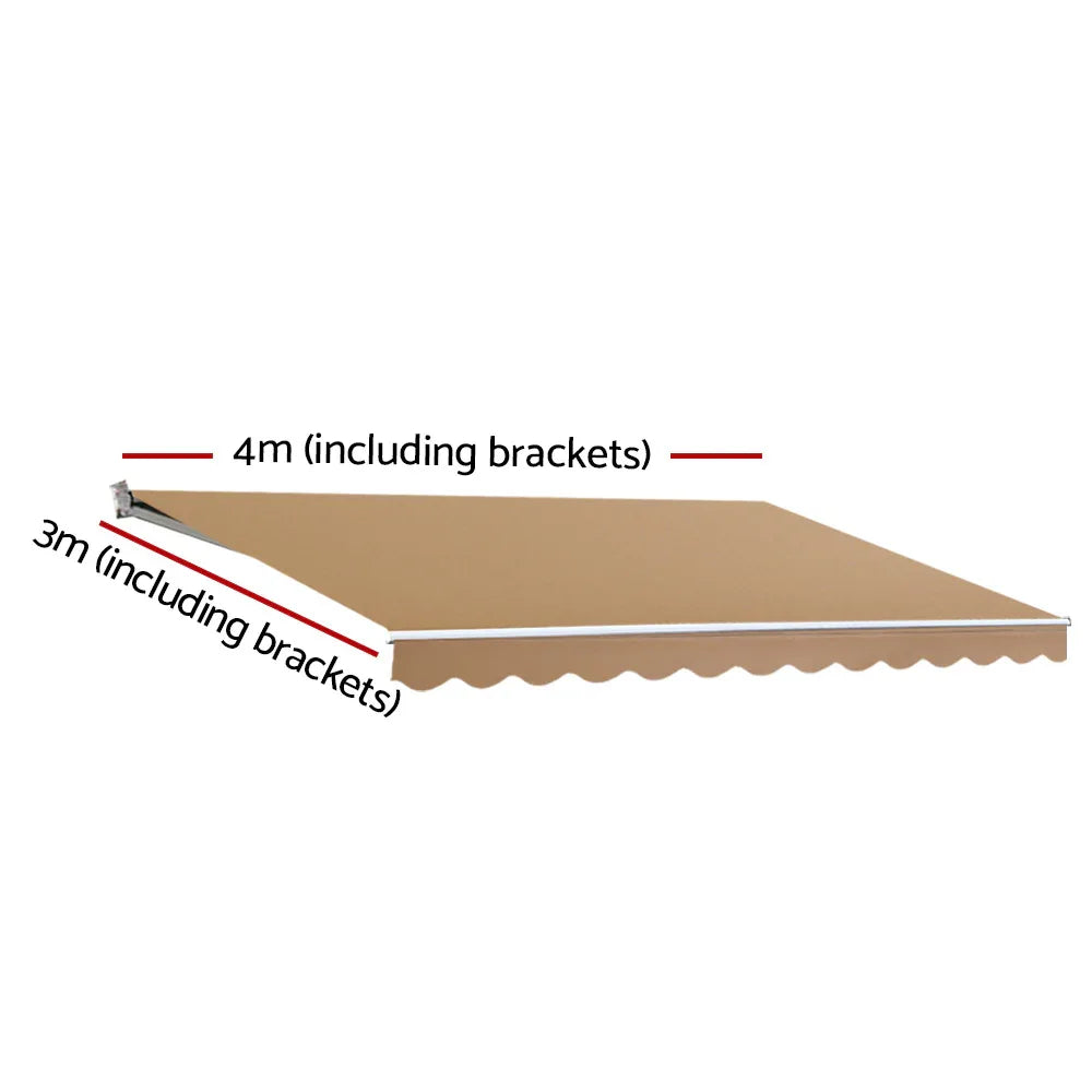 Instahut Retractable Folding Arm Awning Manual Sunshade 4Mx3M Beige - Mekamart Australia