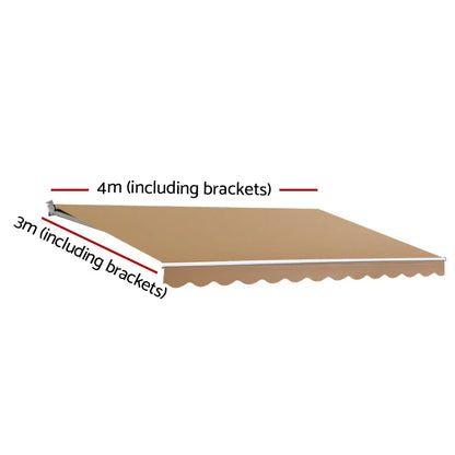 Instahut Retractable Folding Arm Awning Manual Sunshade 4Mx3M Beige - Mekamart Australia