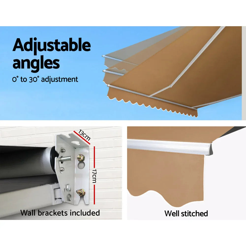 Instahut Retractable Folding Arm Awning Manual Sunshade 4Mx3M Beige - Mekamart Australia